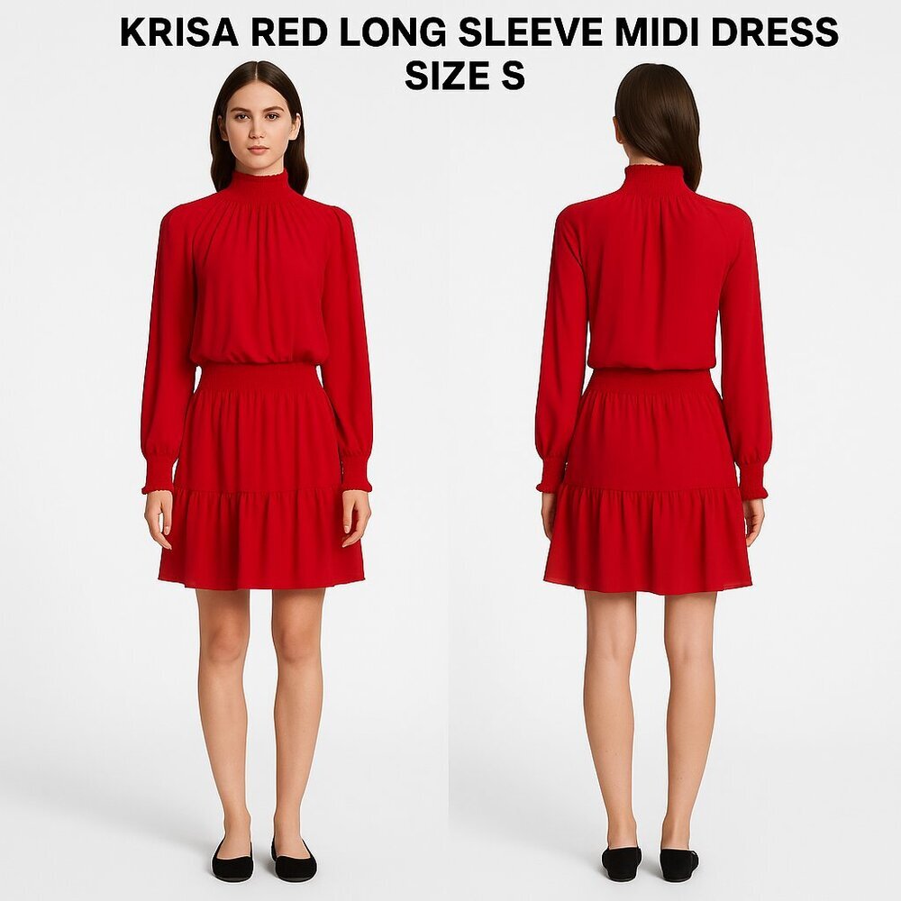 Krisa Red Long Sleeve Midi Dress Size S